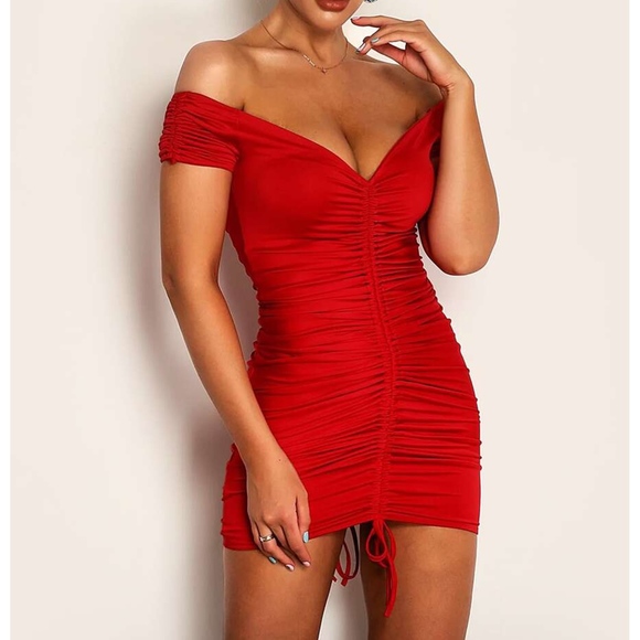 MBM Unlimited Dresses & Skirts - Red Off the Shoulder Front Back Ruched Sexy Dress